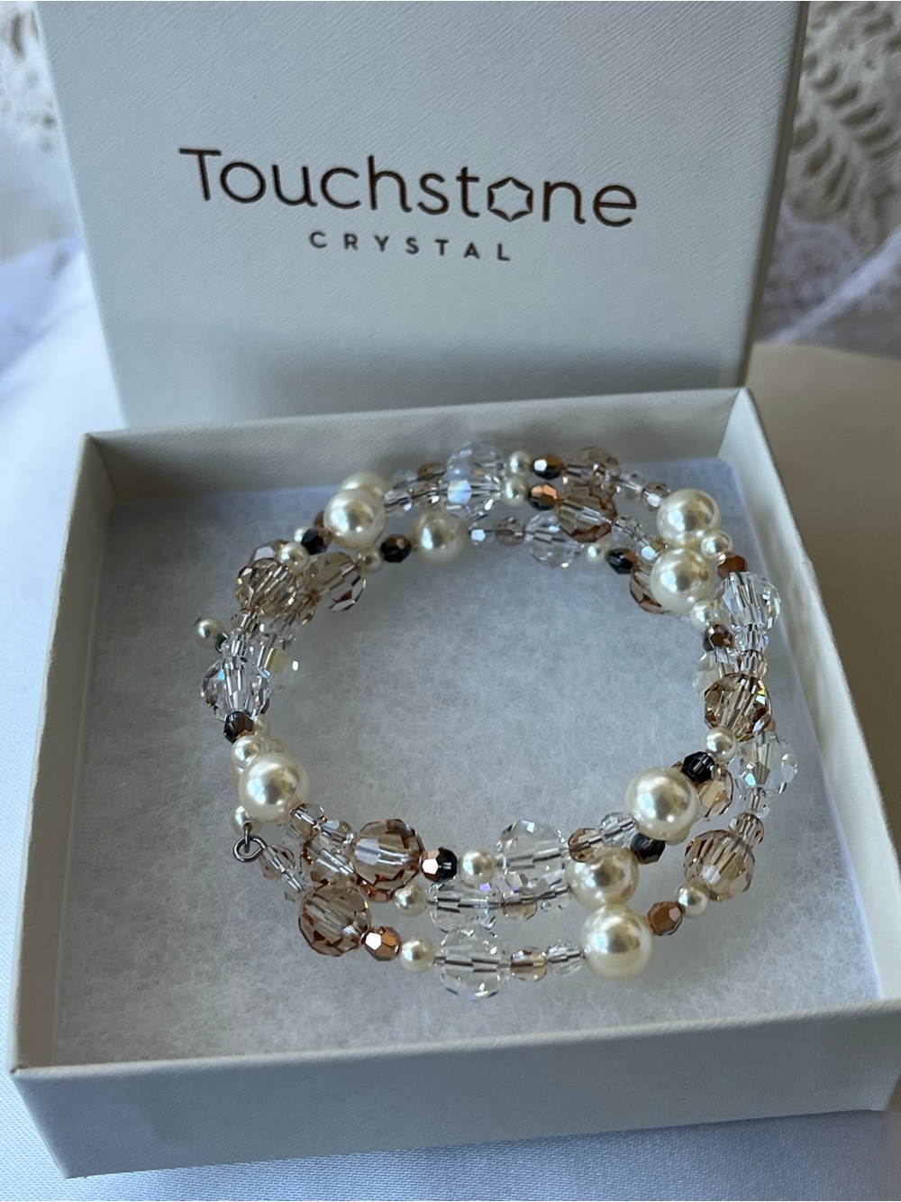 Touchstone Crystal Multi-Strand Pearl & Champagne Crystal Bracelet, BNIB - Picture 5 of 7